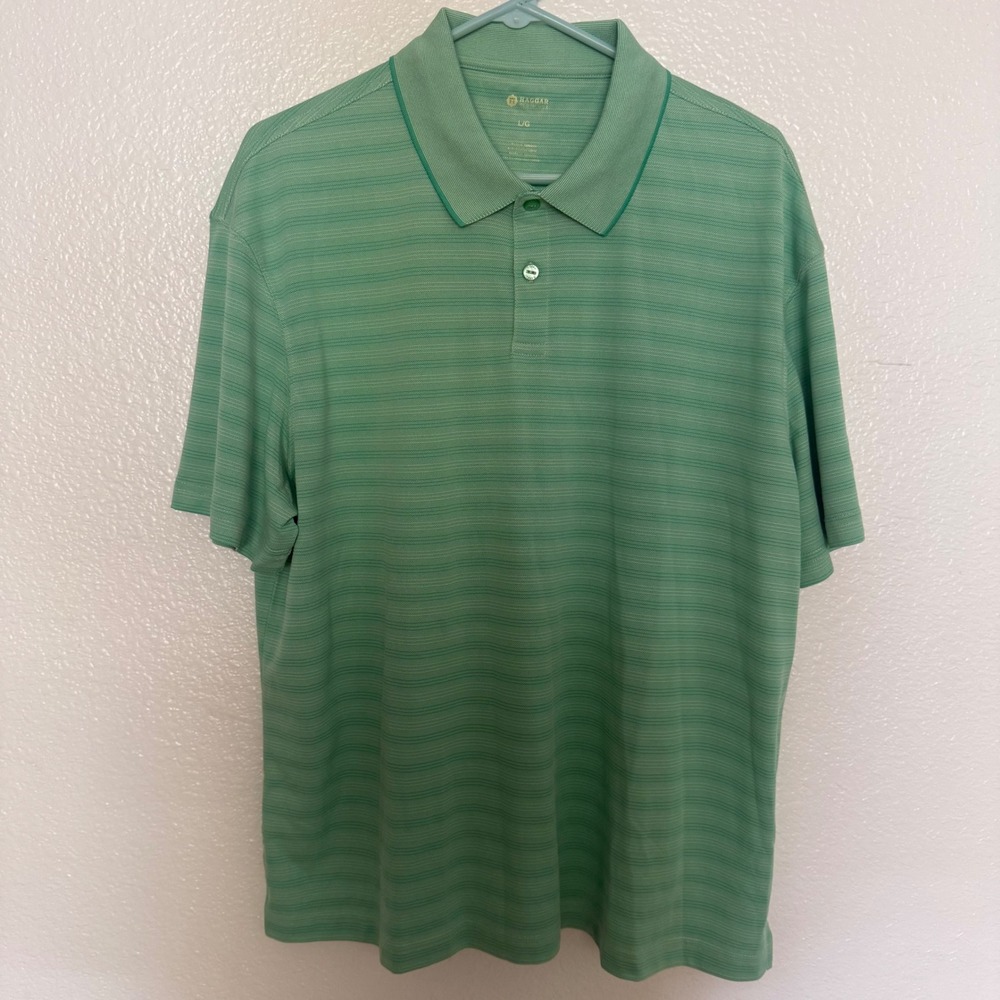Haggar Mint Green Striped Performance Polo Shirt Men's Size Large‎